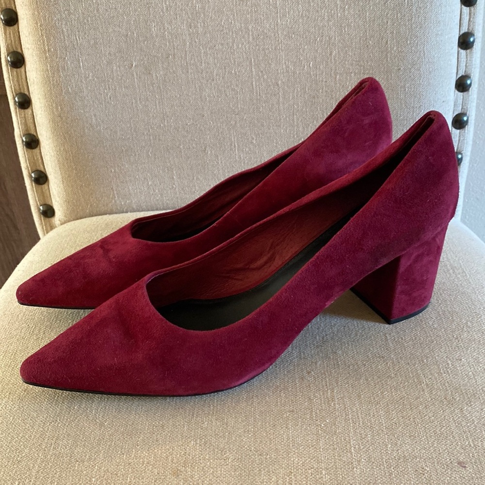Wittner Suede Pointed Toe Heels Pumps Burgundy Wine Size 11.5 (42)